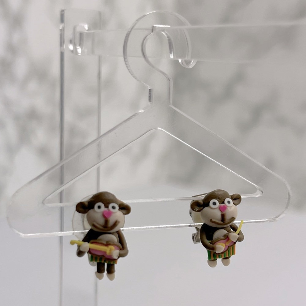 Monkey playing ukelele earrings